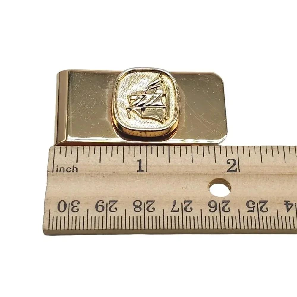 Nautical Ship Glossy Gold Tone Money Clip Vintage New Old Stock